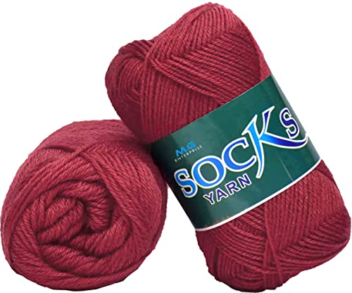 Image of M.G ENTERPRISE Premium Socks high Strength Nylon Yarn Suitable for Socks, Accessories, and Home Decor. 400 gm Light Red, Suitable for Both Crocheting & Knitting. DMNB
