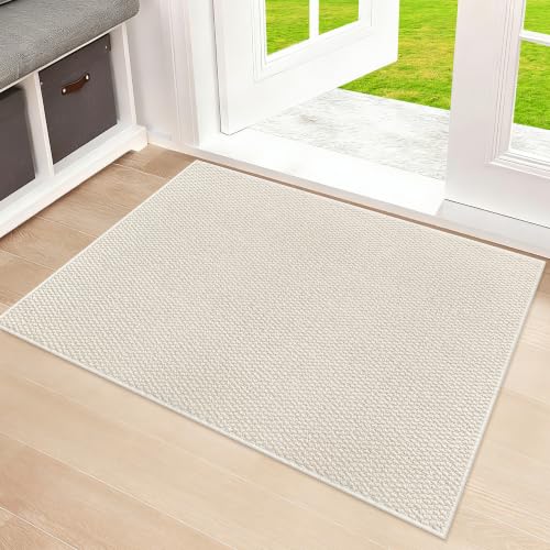 SharpWeaRug Ultra Thin Door Mat 24"x 36",Non-Slip Entrance Rugs,Beige