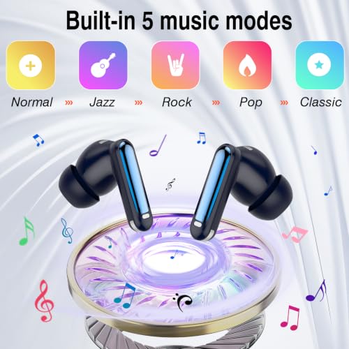 Image of Thunelec Wireless Earbuds with Touch Screen, 2026 New Bluetooth 5.4 Headphones with ANC /ENC Mic, 50H HiFi Stereo Ear Buds with 5 EQ Modes, Transparency Mode, IPX7 Earphones for Running /Fitness, Blue