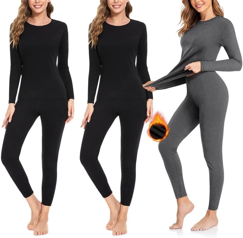 SIMIYA Thermal Underwear Set for Women Long Johns with Fleece Lined Long Sleeves Base Layer Set Top Bottom