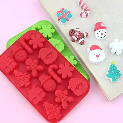 Bamutu Christmas Theme Silicone Mold 2Pcs-14Cavitives Gingerbread Man Candy Cane Snowman Christmas Tree Snowflake Santa Clause Presents Chocolate Silicone Molds For Candy Soap Jelly Ice Cube Tray thumb #5