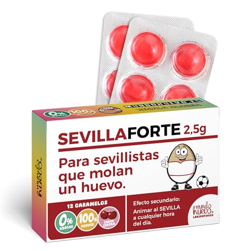 Caramelos de broma SEVILLAFORTE | Caja con 12 caramelos sin azúcar sabor cereza | Regalo con duende para sevillistas de corazón | Ideal para regalar a fans del Sevilla FC con pasión y arte