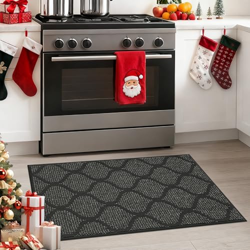 COSY HOMEER Küchenläufer rutschfest, 50 x 80 cm Küchenteppich, Teppich Küche Waschbar Läufer Maschinenwaschbar für Flur, Küche, Waschküche, Eingang, Dunkelgrau Dunkelgrau 50 x 80 cm