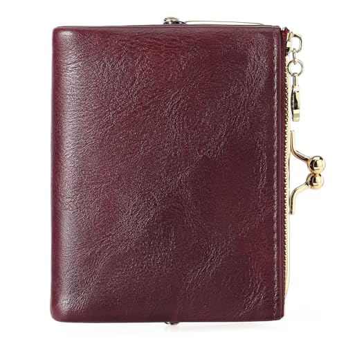 Wallet Women Small RFID Blocking Bifold Leather Wallets for Women Vintage Coin Purse With Zipper and Kiss Lock - Image 7