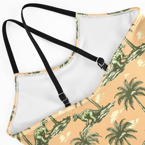 senya Girls Swimsuits One-Piece Swimwear Tie Bathing Suit Beach Summer Round Neck 5-6T Dinosaurs Palm Trees Orange4
