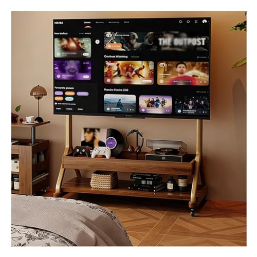 Carrito de TV móvil con ruedas de bloqueo, soporte de TV rodante con estantes de almacenamiento de doble capa, soporte de TV portátil para oficina en casa
