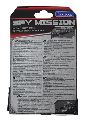 Lexibook - Spy Mission, Spionagestift mit unsichtbarer Tinte zum Schreiben von Geheimbotschaften, UV-Dekodierlicht und Geheimfach, schwarz, RPSPY02