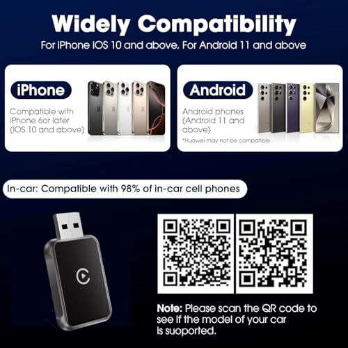 2026 Upgraded 2-in-1 Wireless CarPlay,Compatible with Apple Car Play & Android Auto,Fast Stable Auto-Connect Wired to Wireless Carplay Adapter,Wifi 5.8GHz Plug & Play,Supports USB and Type-C (Black) - Image 8