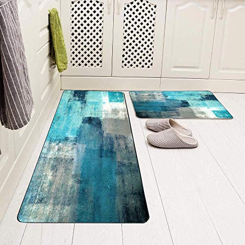 Kitchen Mats for Floor,TOMWISH Turquoise Kitchen Rug Grey Abstract Area Rug Art Painting 17"X48"+17"X24" Non-Slip Kitchen Rug Set for Kitchen Dining Room,Floor Home,Office,Sink,Laundry - Image 6