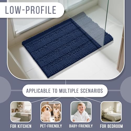 Image of Yimobra Bathroom Rug Mat 24 x 17, Non Slip and Super Absorbent Bath Mat,Machine Washable Quick Dry,Ultra Plush Chenille Shower Rugs for Bathroom Floor Sink Tub and Shower Outside,Navy Blue