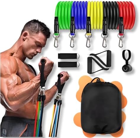 Kit Elástico Extensor para Exercícios com 11 Peças, Resistência P...
