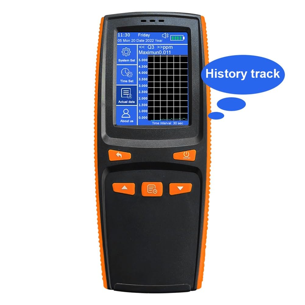 Rilevatore misuratore di ozono in tempo reale, analizzatore di ozono portatile con rilevamento di temperatura e umidità, misuratore di ozono con sensore intelligente portatile, schermo LCD da 2,8"