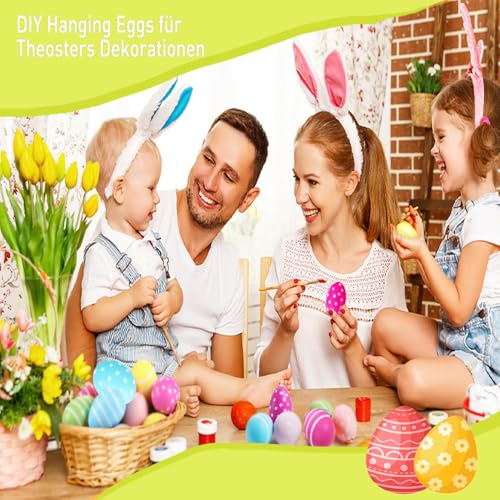 24x Ostereier zum Aufhängen,Bunte Plastik Eier Ostern, Eier Ostern Deko, Plastikeier zum Aufhängen & Dekorieren Kunststoffeier für draußen und innen Osterdeko Deko