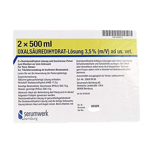 Bienenwagner Serumwerk 1x 500Ml OxalsÃ¤uredihydrat - LÃ¶sung 3,5% ad us vet OxalsÃ¤ure 3,5% zur Winterbehandlung TrÃ¤ufelbehandlung bei den Bienen gegen Varroa kein Oxuvar Varromed Bienenwohl – Bild 7
