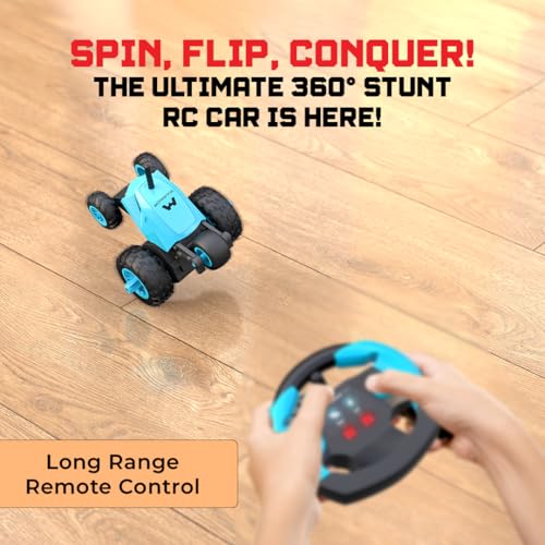 Image of Mirana Warrior 360 Rotating Stunt RC Car | High Speed Remote Control Vehicle | USB Type-C Rechargeable Toy for Kids for Boys and Girls | Made in India (Sky Blue)
