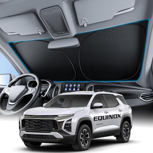 Image of Wigoo for Chevrolet Equinox Windshield Sunshade [OEM Design, 100% Sun Blockage] Foldable Heat Insulation Sun Shade with Storage Bag, for Chevrolet Equinox (2018-2026), Silver Coating