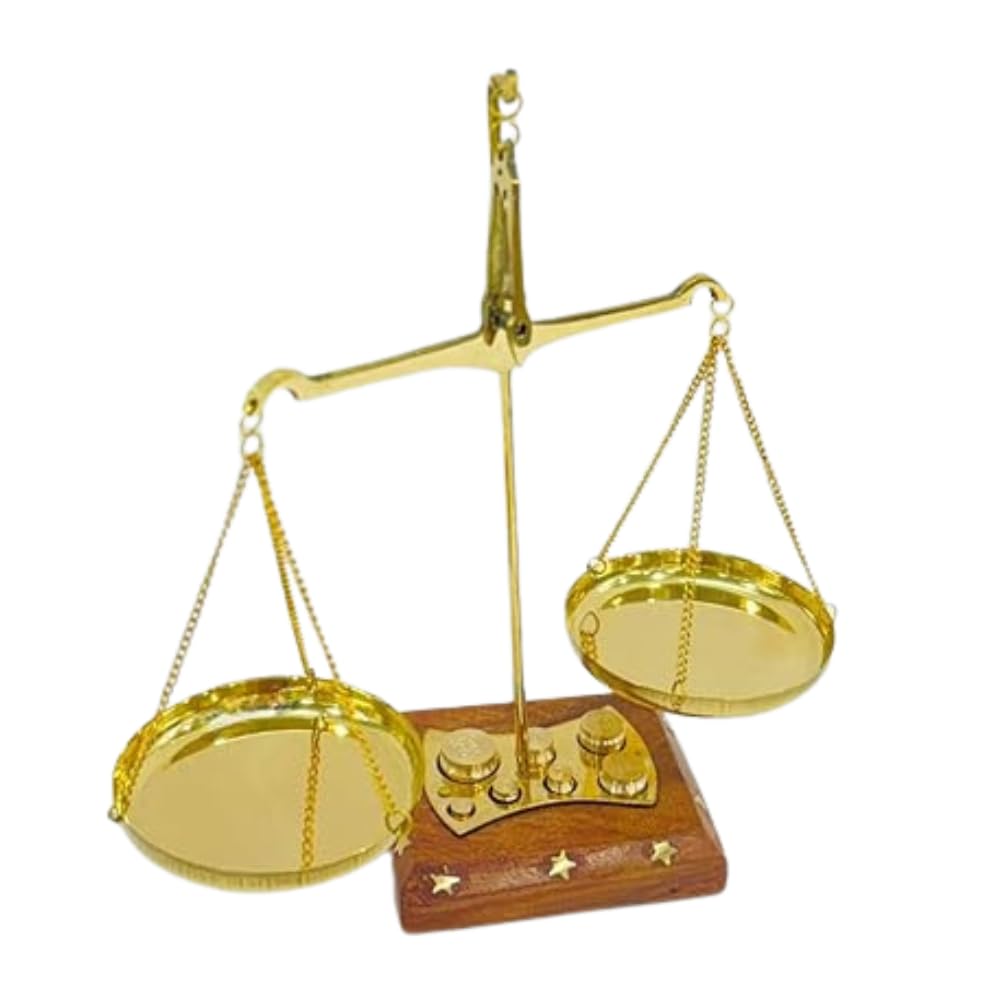 Photo 1 of [ITEM HAS SOME RUST] [DENTED] Old Traditional Goldsmith Weight (tarazu) showpiece Brass Weighing Scale Balance Justice Law Scale Decoration Nautical Home Decor Scale Small Brass Weight Scale