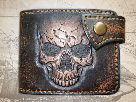 Skull, Bone, Jaw, Skeleton, Men's 3D Genuine Leather Wallet, Handmade wallet, Carved wallet, Tooled wallet, Airbrush Art, Bifold wallet, Custom wallet, Personalized wallet2