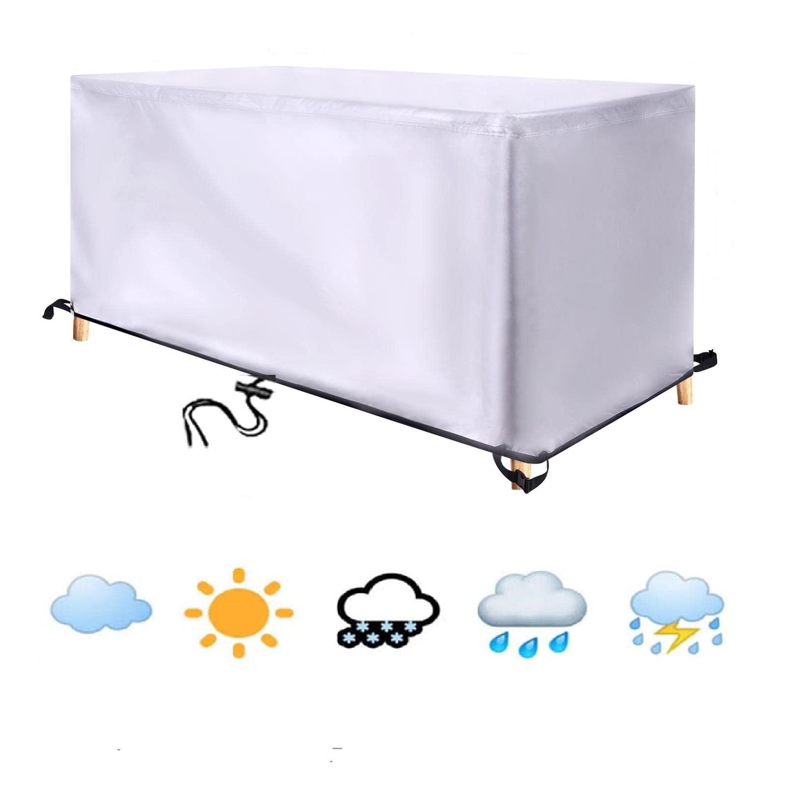 Patio Furniture Cover, Outside Table and Chair Covers, 600D Oxford Anti-UV Outdoor Dining Set Cover, Waterproof, Windproof for Patio, Lawn and Backyard Silver 144x84x74cm/LxWxH-picture-16