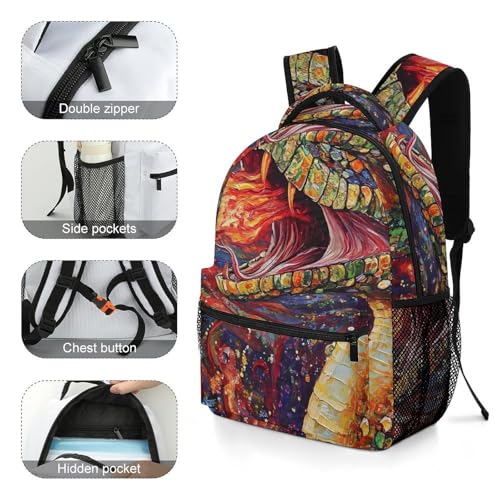 Demonic Snake with Fire Unisex Backpack Casual Daypacks Lightweight Shoulders Bag for Camping Hiking Travel4