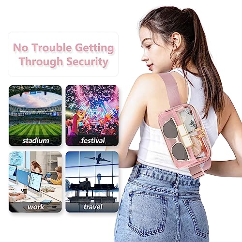 Image of Clear Fanny Pack Stadium Approved Belt Bag, Clear Purse for Stadium Events | Adjustable Strap Water-resistant Waist bag Clear Purse for Travel Workout Running Hiking(Pink)