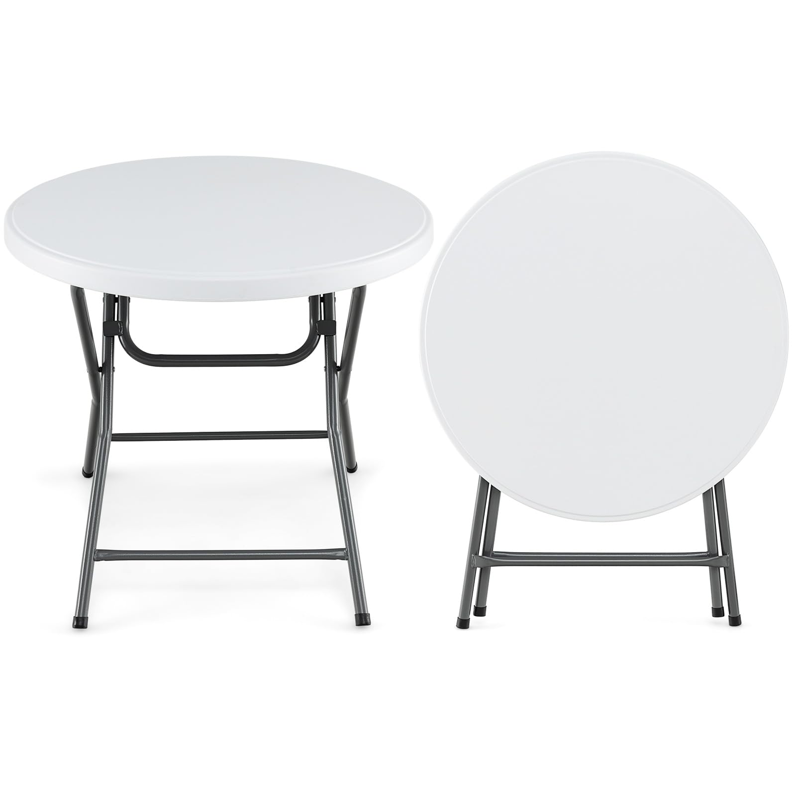RELAX4LIFE Tavolo Rotondo 81CM, Tavolo Pieghevole in Plastica con Piano in HDPE, Gambe Metalliche Robuste e Pattini Antiscivolo, Tavolino Basso per Esterni e Interni per Picnic, Matrimonio, Campeggio