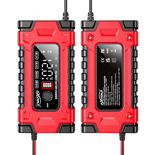 Image of AXVOLT Battery Charger 10-Amp 12V and 24V Fully-Automatic Smart Car Battery Charger, Battery Maintainer Trickle Charger, and Battery Desulfator with Temperature Compensation