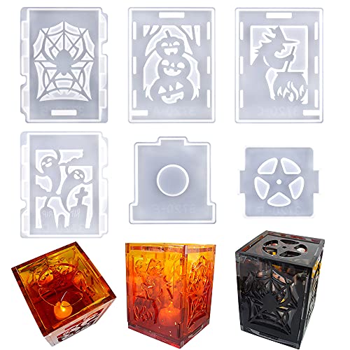Resin GO Halloween Lantern Resin Mold 6Pcs Silicone Resin Molds Including Pumpkin Head Witch Spider Ghost Shape Base Molds for Epoxy Resin with Candles Grooves DIY Craft Making Home Table Decoration