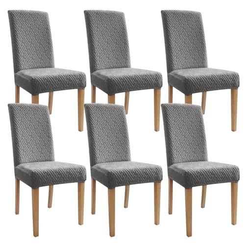 Chair Covers, Stretch Jacquard Dining Room Chair Covers Set of 6, Cat Scratch Resistant Washable Chair Covers for Dining Chairs, Removable Chair Protectors for Dining Room, Kitchen, Hotel, Ceremony