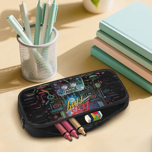 Image of Pencil Pouches Space lets Go Play Game Print Pencil Bags Pencil Case Pouch,Lightweight School Pencil Case for Boys