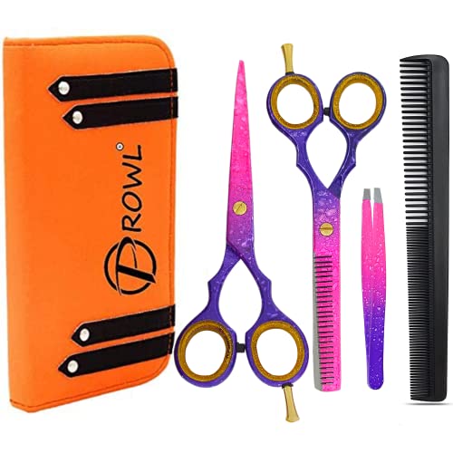 PROWL Professional Hairdressing Scissors Set (5.5 Inch) – Hair Cutting Scissor & Thinning Scissor with Comb, Beauty Tweezer and Case – Perfect for Men, Women, Children, and Adults
