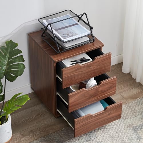 Image of Farini 3-Drawer Under Desk Wooden File Storage Cabinet with Lockable Caster for Home Office,Brown,Required Assembly