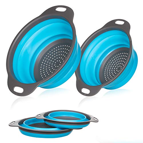 Miswaki Collapsible Colanders with Handles (2 Pc. Set) Round Kitchen Sink Strainers |