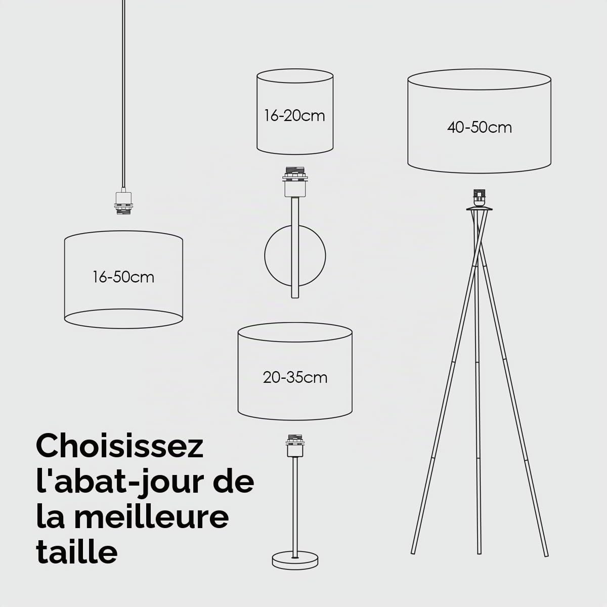 Home Sweet Home Abat-jour en tissu - D.50 x H.25 cm - Taupe - E27 - pour lampadaire & suspension