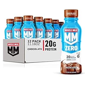 Muscle Milk Zero Protein Shake, Chocolate,20g Protein, Zero Sugar, 100 Calories, Calcium, Vitamins A, C & D, 4g Fiber, Energizing Snack, Workout Recovery, Packaging May Vary,11.16 Fl Oz (Pack of 12)