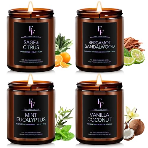 Scented Candles Set, Candles for Home Scented Soy Wax Candles, 4 Pack 28 Oz Aromatherapy Candles Gift Set for Women Men (Sage/Vanilla/Mint/Sandalwood)