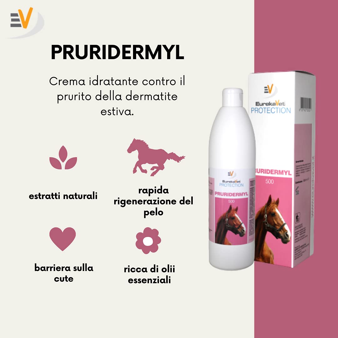 Pruridermyl Cavallo Crema contro Dermatite, Arrossamenti, Prurito, Irritazione - Trattamento per cavalli 100% naturale Flacone da 500 ml