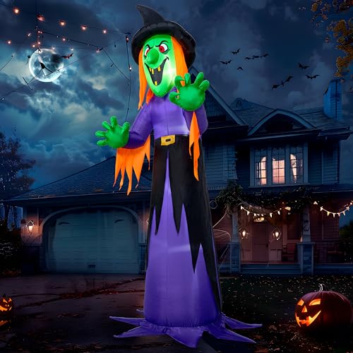 Joiedomi 12 Ft Tall Halloween Inflatables Witch Outdoor Decorations with Build-in LED Lights - Outdoor Blow Up Decor for Yard Party Decoration Inflatable Blow Ups for Yard Outside Halloween Decor