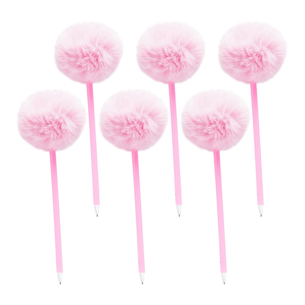 6 Pcs Pom Pom Ballpoint Pen Fluffy Ball Pens Cute Plush Ball Pens Pretty Rollerball Pen Wedding Signature Ballpoint Pens Journaling Writing Pens for Women Pink
