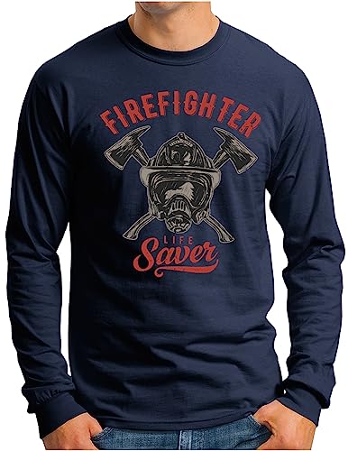 T-shirt manches longues pompier homme OM3 bleu marine pour cadeau L