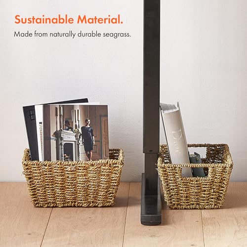 VonHaus Seagrass Storage Baskets, Set of 4 Hand-Woven Display Hampers - Bathroom Storage Baskets for Shelves - Nesting Natural Woven Seagrass Organiser w/Handles for Bedroom & Home Office
