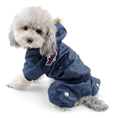 selmai Bekleidung für kleinen Hund (Weibchen/Männchen), Fleece-Fell-Schneeanzug mit Kapuze, für Winter, Overall, wasserdicht