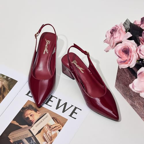 Image of GENSHUO Women's Slingback Closed Toe Block Chunky Low Heel Pumps - 2.36 Inches Office Wedding Party Dress Shoes