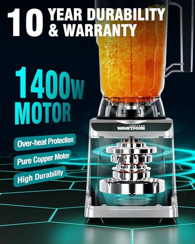 Image of WantJoin 136oz Commercial Blender - Heavy Duty 18800 RPM Professional Blender with Pure Copper Motor, Multi-Speed, Dishwasher Safe for Smoothies & Juices