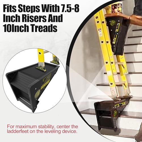 Image of Stable Platform Ladder Leveler - Ladder Levelers for Extension Ladders with Storage for Uneven Surfaces (Regular Black)