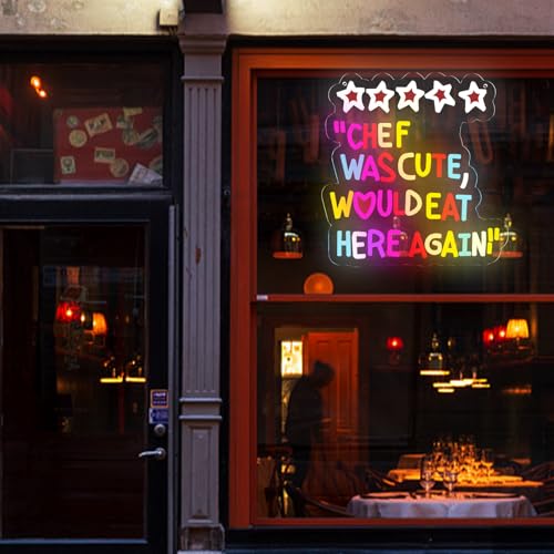 Image of Chef Was Cute Would Eat Here Again Neon Signs Dimmable Led Kitchen Neon Light Wall Decor for Kitchen,Home Funny Gifts for Chef, Family, Friends,Oneself-12.8 x 12.2 IN-USB Powered-Acrylic