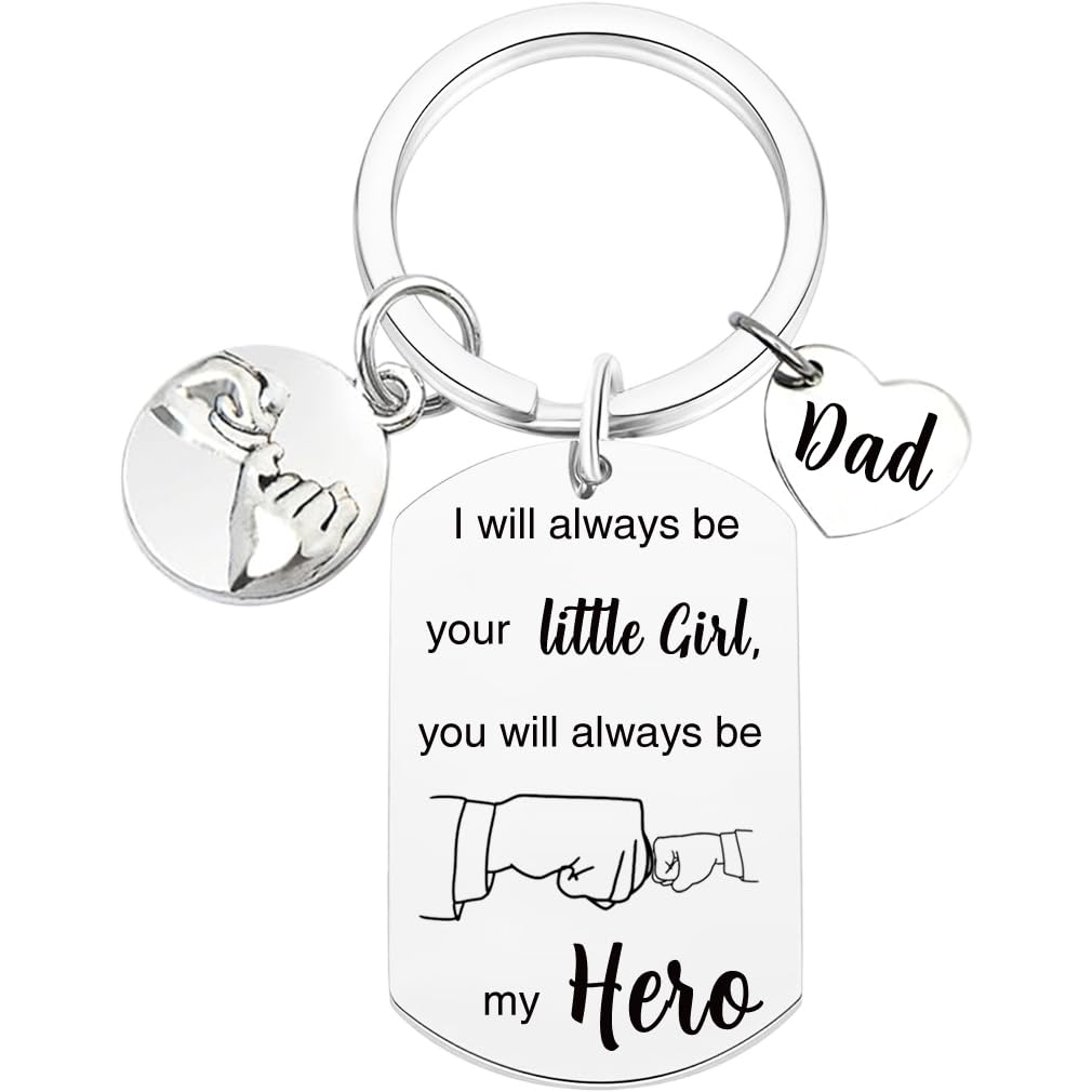 Tecreo Father Daughter Keychain, 'Always Be My Hero' Dad Gift, Stainless Steel Sentimental Charm, Key Chain Gift for Dad, Father's .Day Gift, Birthday Gift