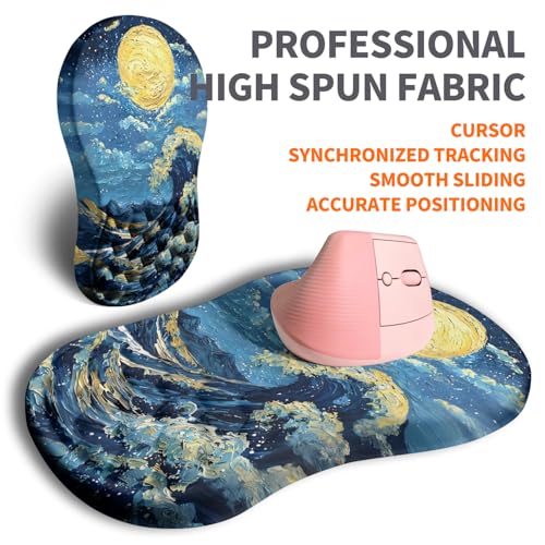 Image of Ergonomic Joint Wrist Support Mouse Pad with Memory Foam Cushion Massage Bump, Carpal Tunnel Pain Relief Mousepad Slope Design for Wrist Rest, 11.8x7.9 in, Waves
