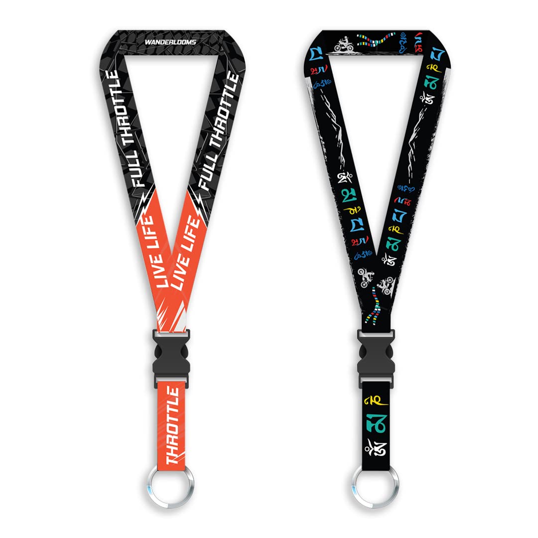 WANDERLOOMS Satin Printed Long Lanyard Biker Keychain Indian Vibes & Ride Safe Ride Hard Detachable Tricolor Key Chain Tags for Bike Rider Cars Home (Pack of 2)