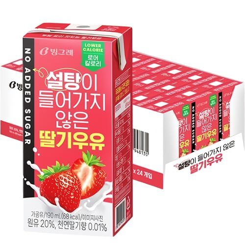 SNSŘbIBinggrae Sugar-free Strawberry Milk sgpC`S 190ml × 24 sgp [J[ ᎉb
